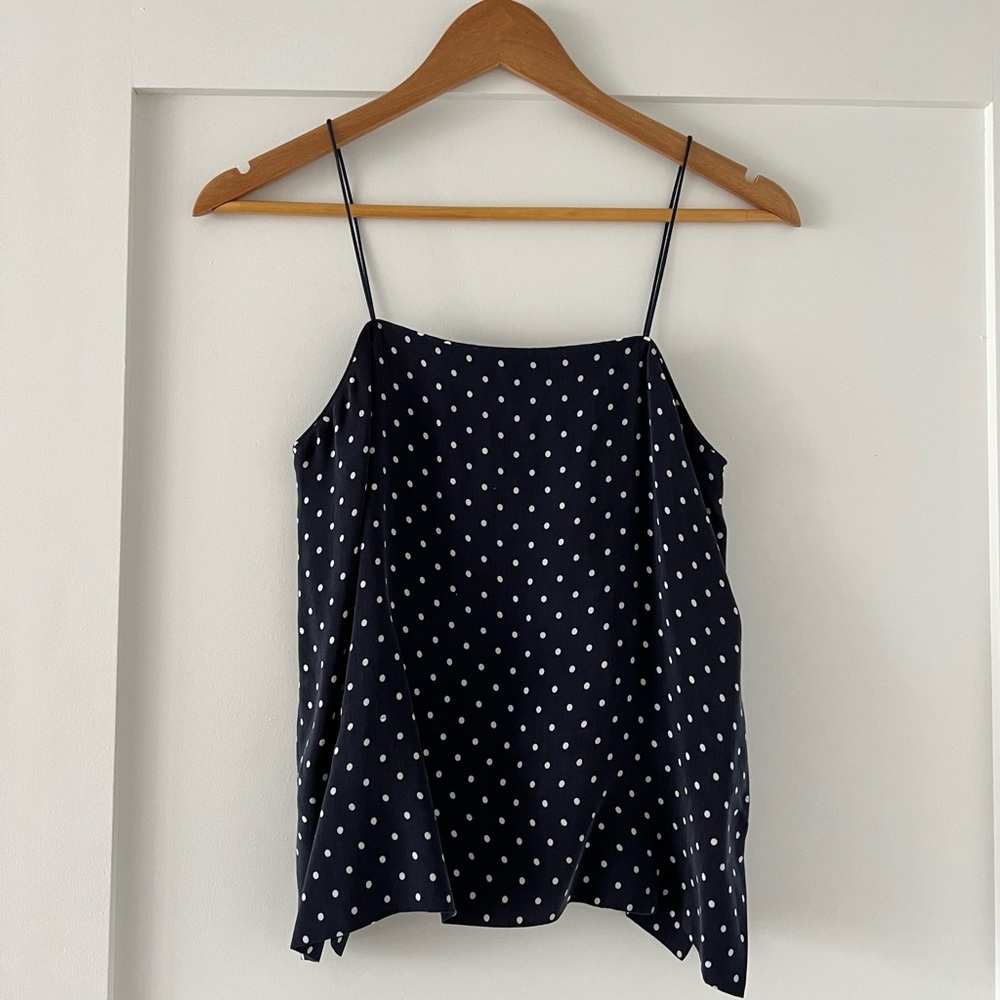Everlane Navy & White Polka Dot Silk Tank